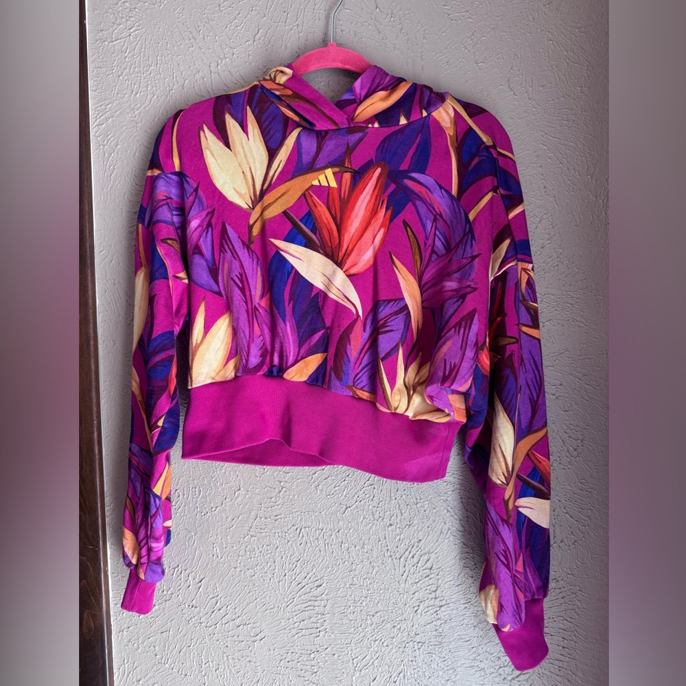 Cropped Adidas Farm Rio Floral Athleisure Women's Hoodie Tropical Pink L